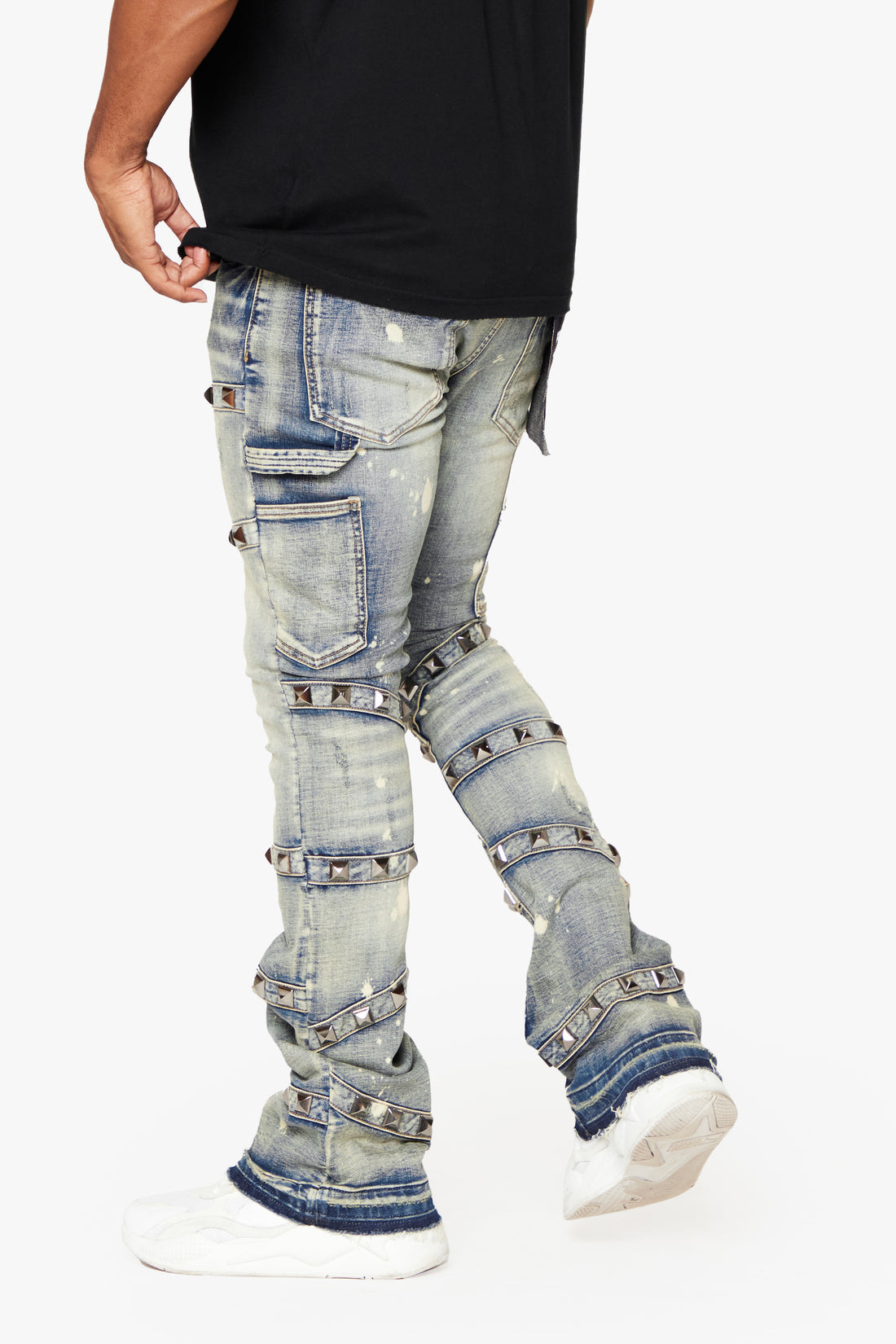 VALABASAS "PYRGOS" BLUE WASH STACKED FLARE JEAN VLBS5743 BLUE WASH