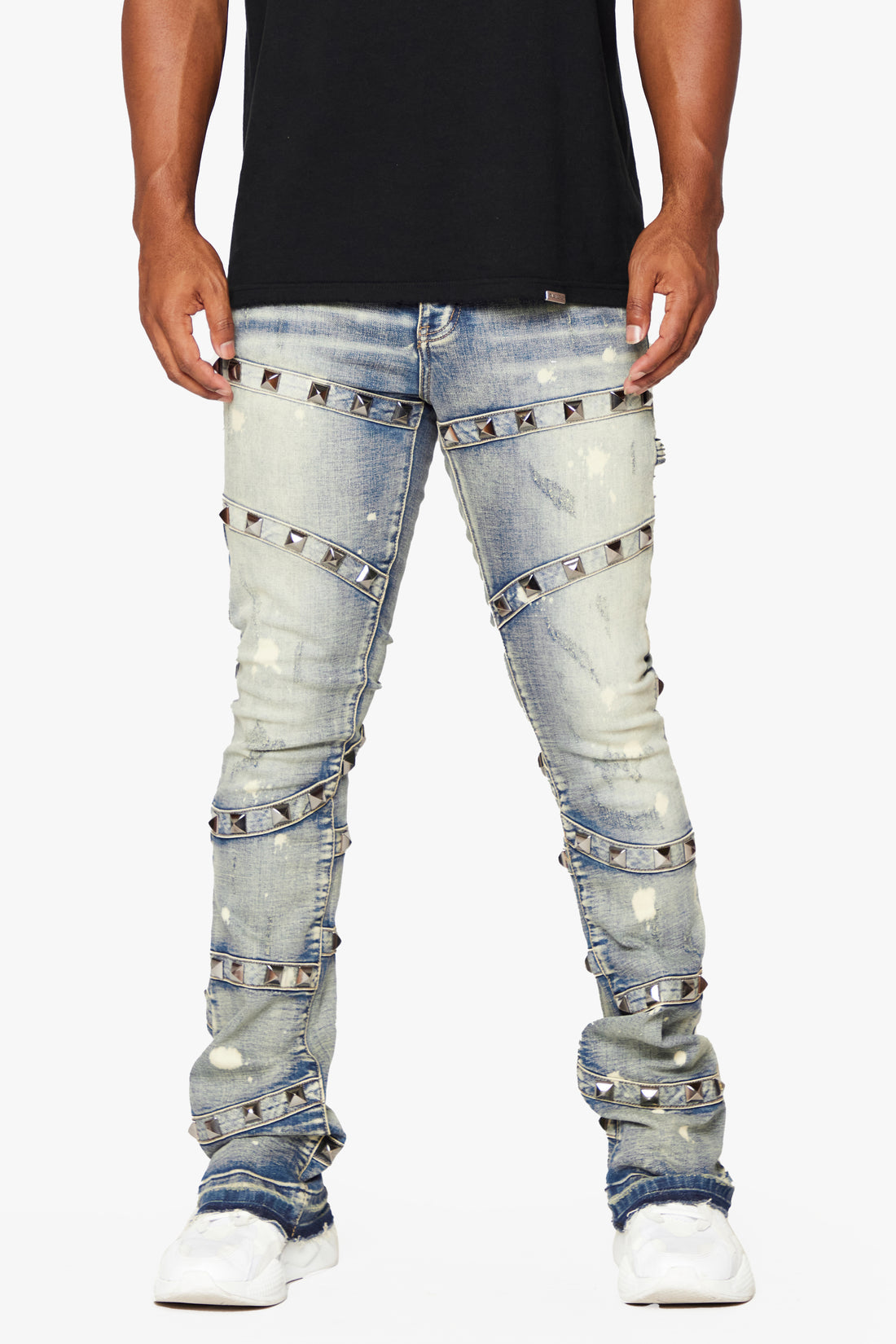 VALABASAS "PYRGOS" BLUE WASH STACKED FLARE JEAN VLBS5743 BLUE WASH