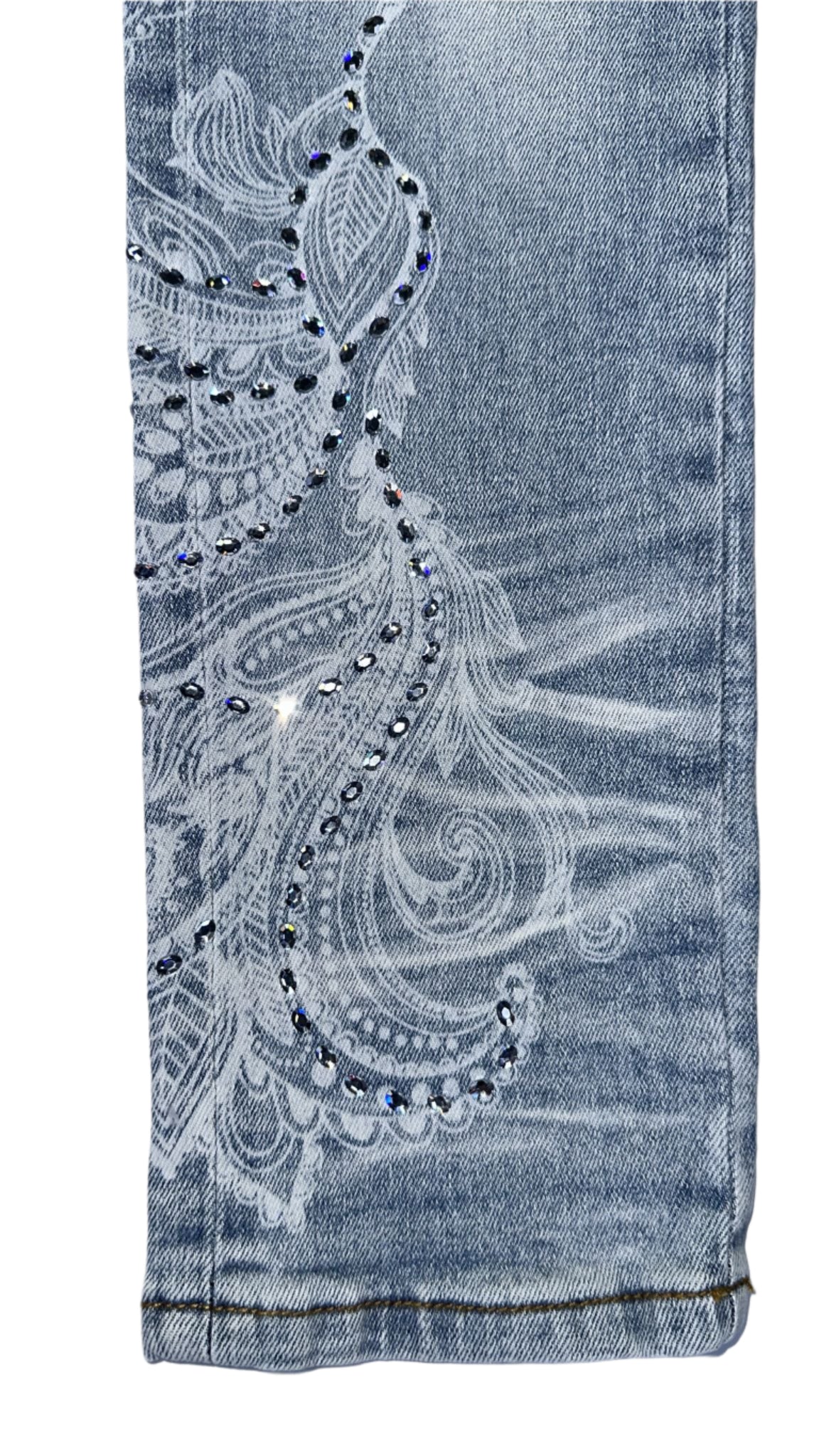 KDNKLACE PRINT RHINESTONE JEANS KND4851 BLUE
