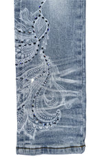 KDNKLACE PRINT RHINESTONE JEANS KND4851 BLUE