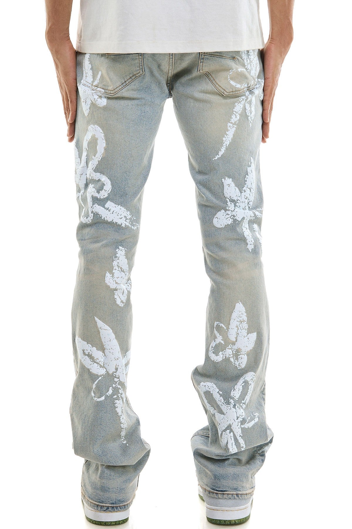 KDNK FLOWER PRINT SKINNY FLARE JEANS KND4792 BLUE