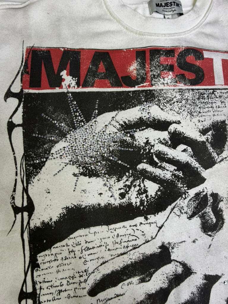 MAJESTIK MEN'S GARMENT DYED F.TERRY DTG GRAPHIC TEES(W/RHINESTONE)