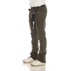 Stylo Olive Green Stacked Flare Jeans GREEN