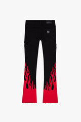 VALABASAS FLARE FLAME" BLACK RED STACKED FLARE JEAN VLBS5879 BLACK/RED