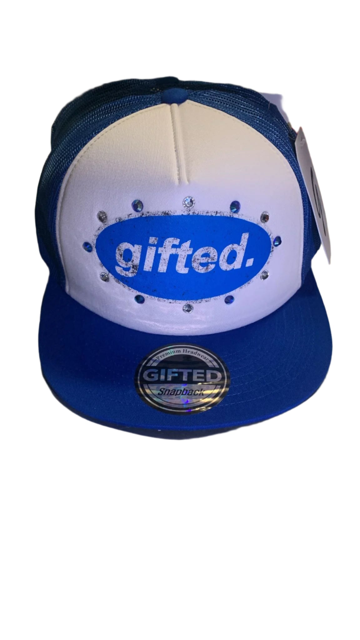 GIFTED RHINESTONE HAT BLUE/WHITE 3