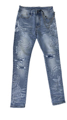 KDNKLACE PRINT RHINESTONE JEANS KND4851 BLUE