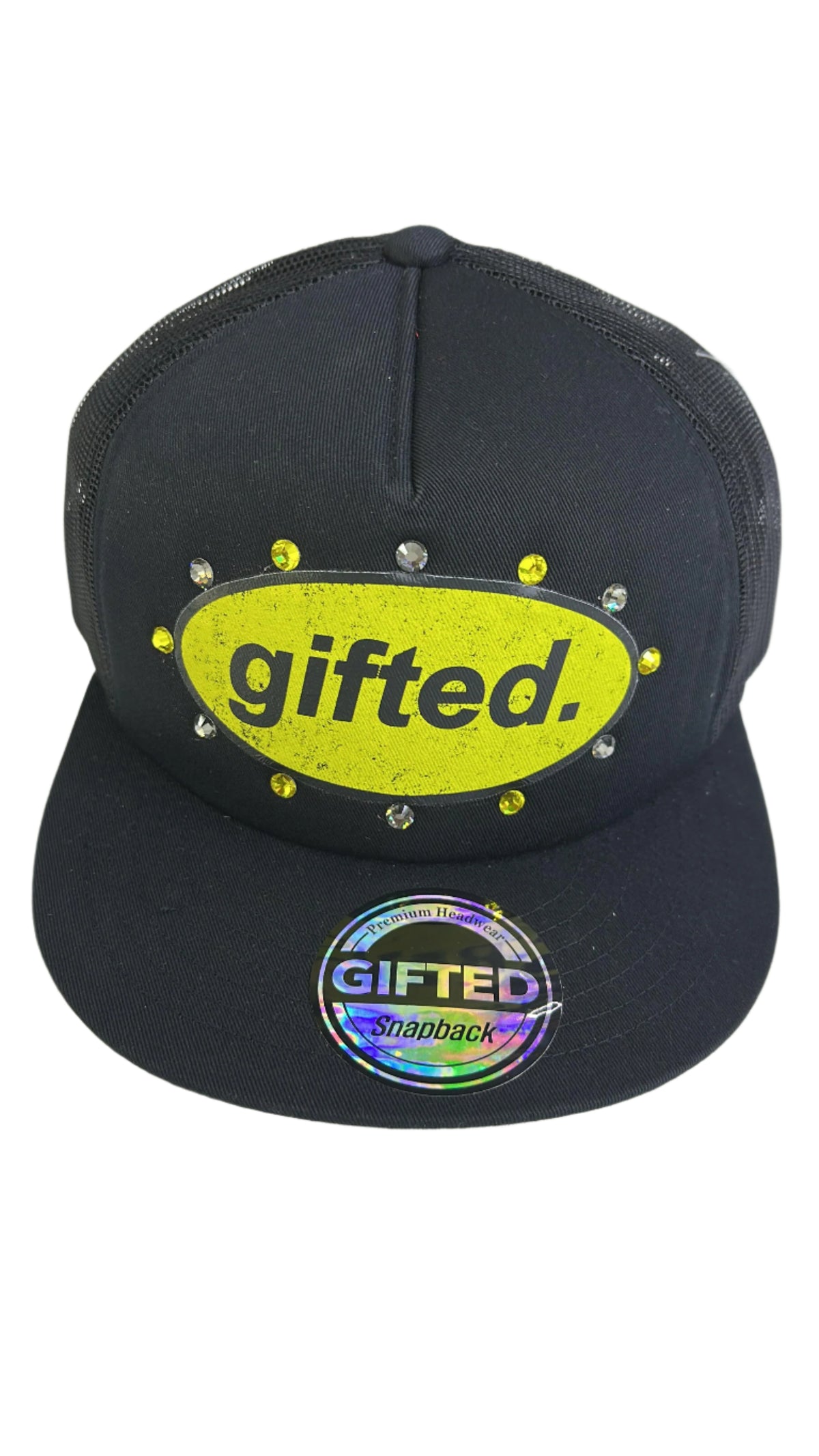 GIFTED RHINESTONE HAT  BLACK /WHITE/YELLOW J7
