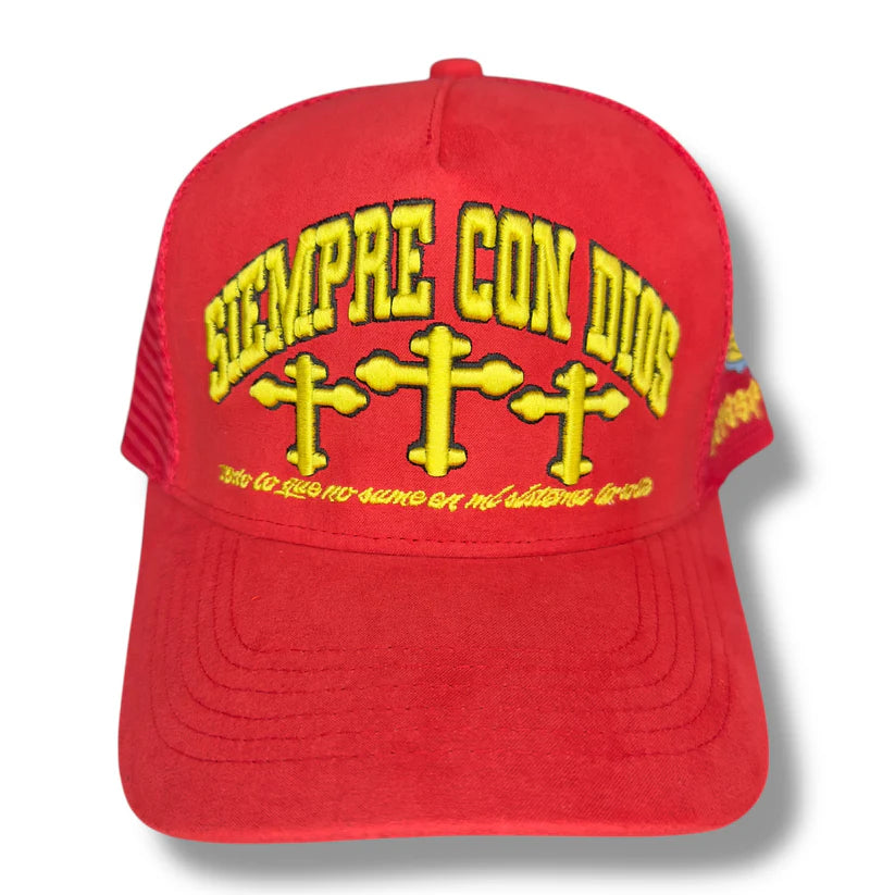 REYESF GORRA SIEMPRE CON DIOS 3 CRUZ HAT RED/YELLOW