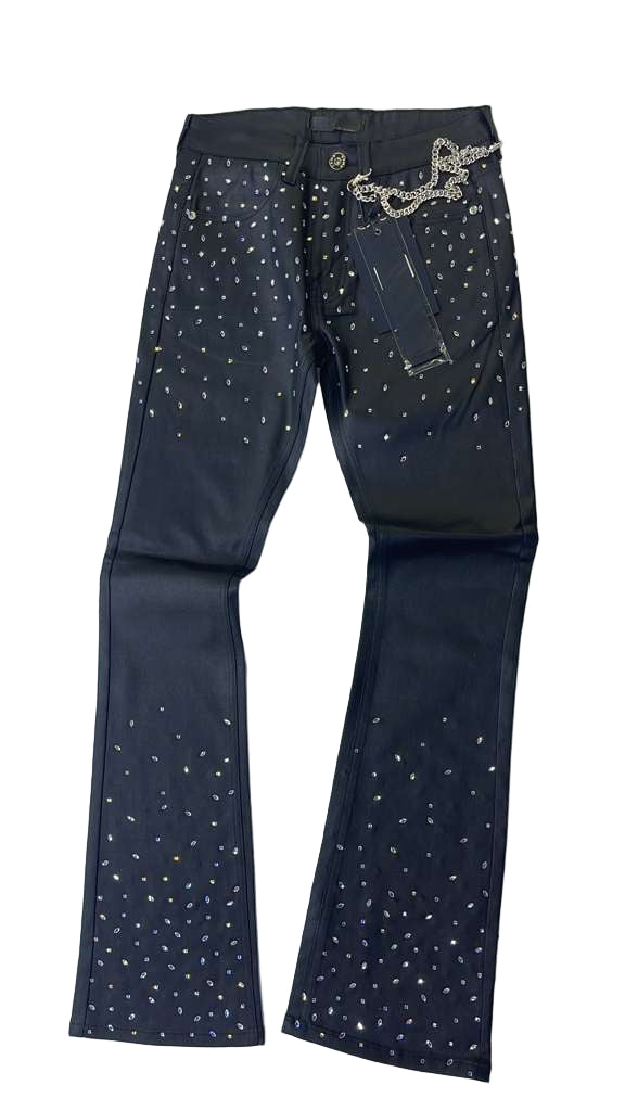 KDNK RHINESTONE WAX PANTS KNB3463 BLACK