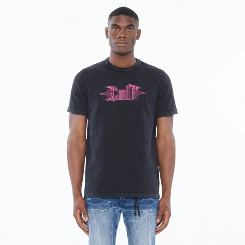 CULT Short Sleeve Crew Neck Tee "Pinstripe Logo" STEEL BLACK  625A5-K29A