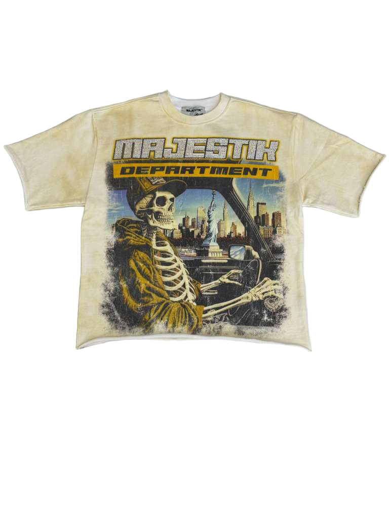 MAJESTIK MEN’S GARMENT DYED PRINT F.TERRY TEE FT2540 EGGSHELL