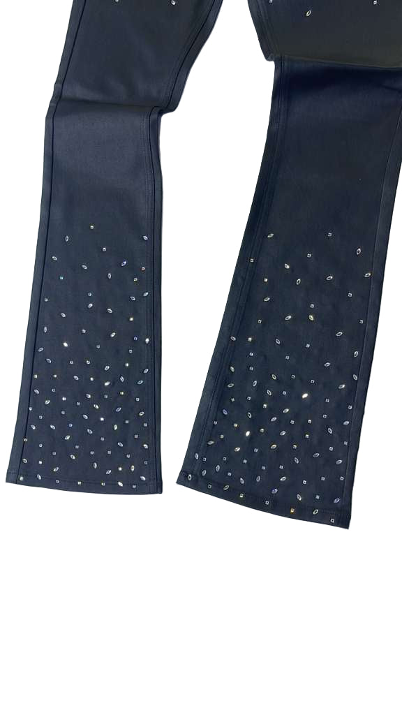 KDNK RHINESTONE WAX PANTS KNB3463 BLACK