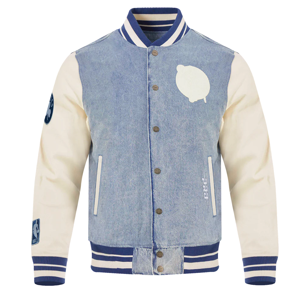 BOSTON CELTICS VARSITY BLUES DENIM VARSITY JACKET, DENIM/LINEN BBC6510361-DLN