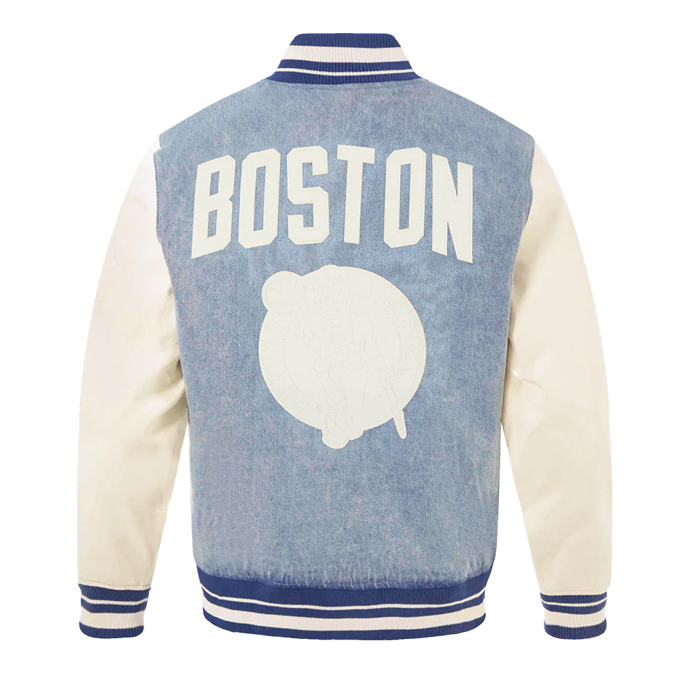 BOSTON CELTICS VARSITY BLUES DENIM VARSITY JACKET, DENIM/LINEN BBC6510361-DLN