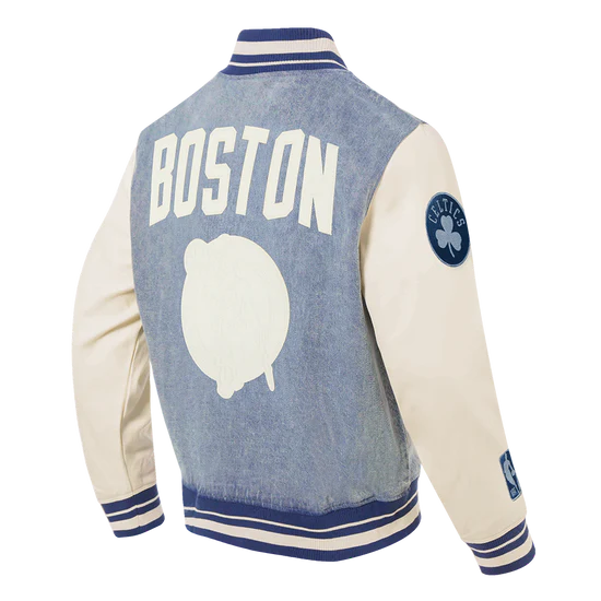 BOSTON CELTICS VARSITY BLUES DENIM VARSITY JACKET, DENIM/LINEN BBC6510361-DLN