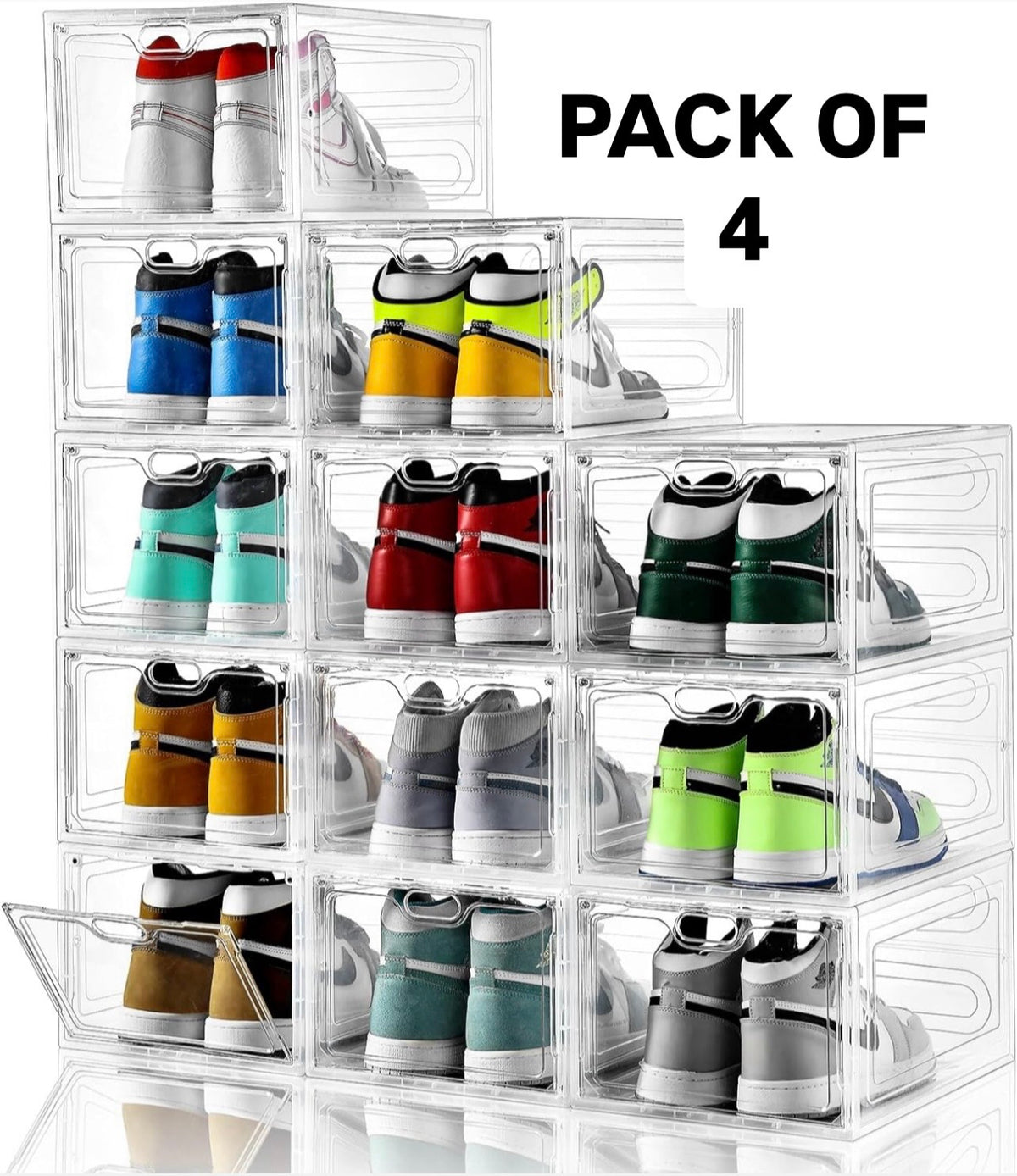 Shoe Boxes- 4 Sneakers Box - HARD PLASTIC - CLEAR. 4 in a Pack
