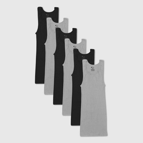 Hanes Men's Ribbed Moisture-Wicking Tank Top Undershirt 6pk - Gray/Black