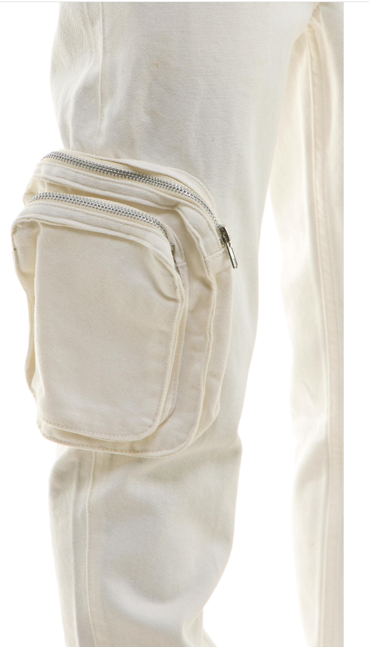 KDNK DOUBLE CARGO STACK PANTS KNB3360-CREAM