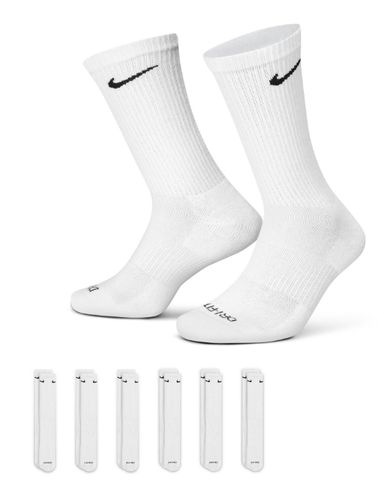 Nike Everyday Plus Cushioned White Training Crew Socks 6 Pairs