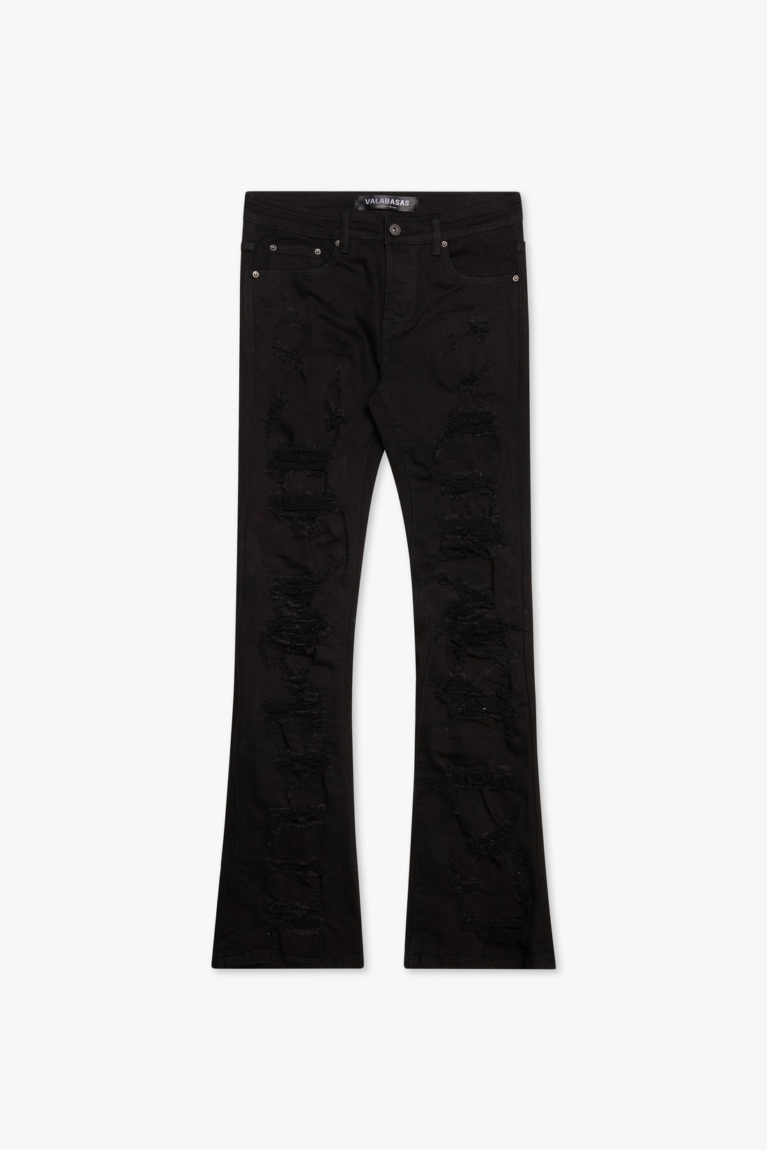 VALABASAS "BREACH" BLACK STACKED FLARE DENIM