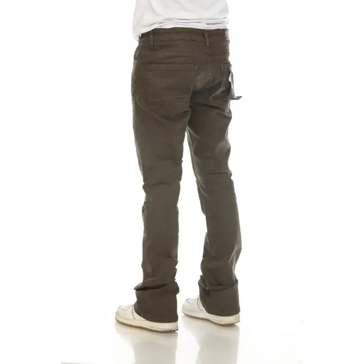 Stylo Olive Green Stacked Flare Jeans GREEN