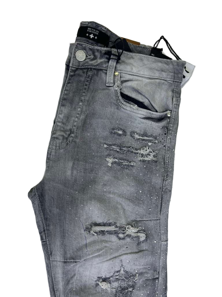 see you in paradaise PLEATS AND CRYSTALS CEMENT WASH JTFP2323 pants