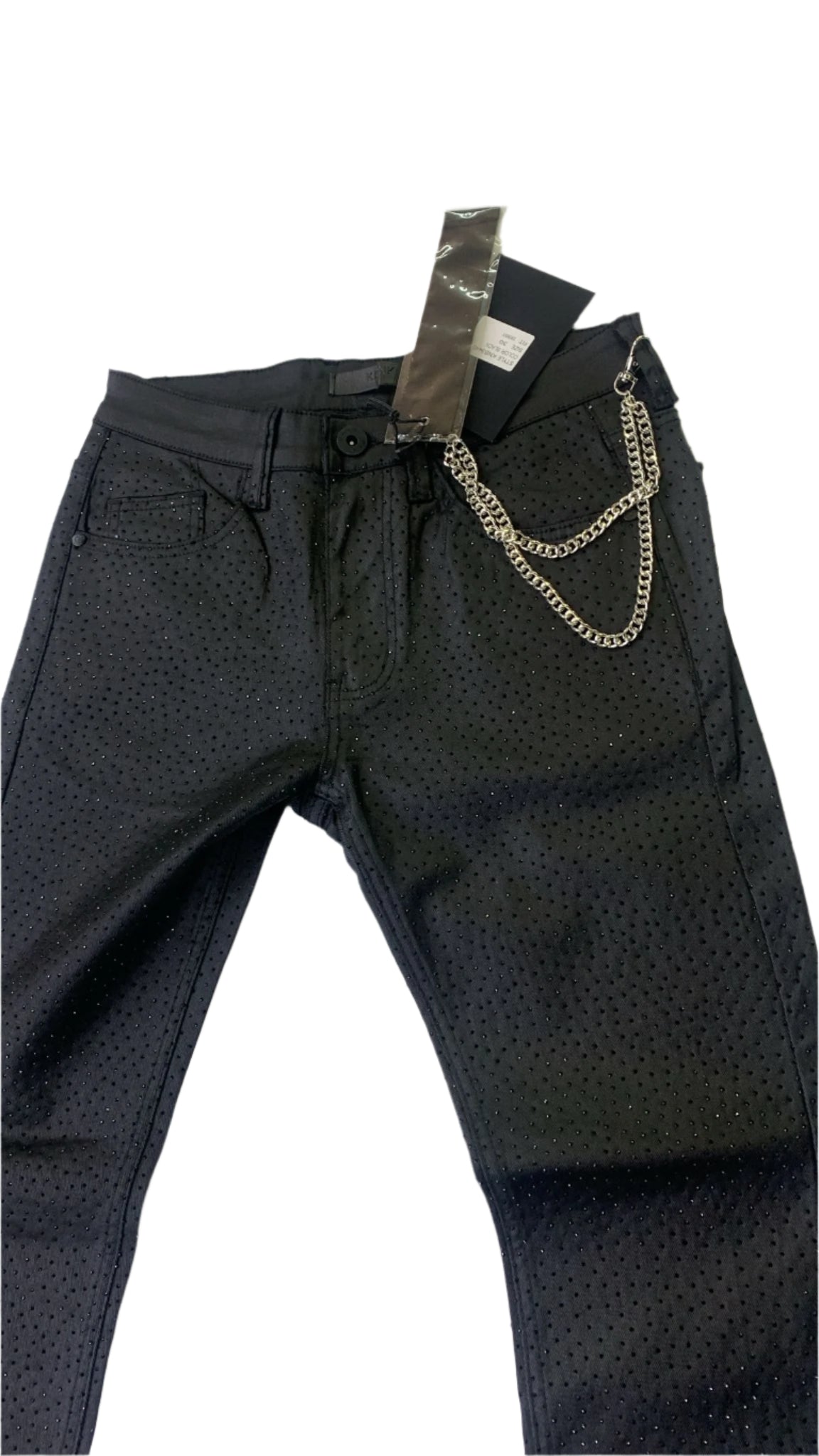 KDNK WAXED RHINESTONE PANTS KNB3448 BLACK