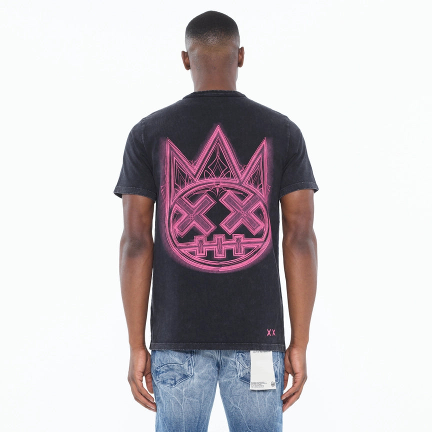 CULT Short Sleeve Crew Neck Tee "Pinstripe Logo" STEEL BLACK  625A5-K29A