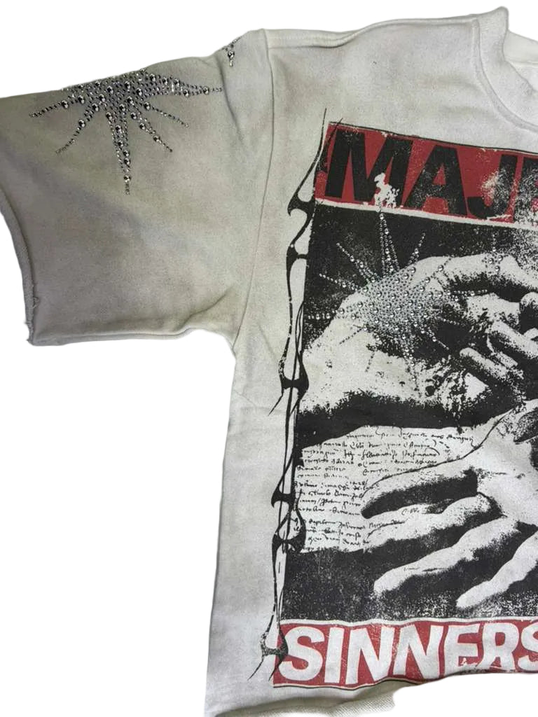 MAJESTIK MEN'S GARMENT DYED F.TERRY DTG GRAPHIC TEES(W/RHINESTONE)