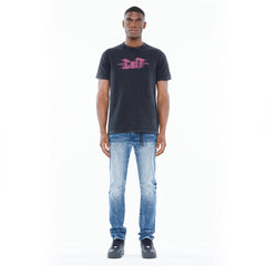 CULT Short Sleeve Crew Neck Tee "Pinstripe Logo" STEEL BLACK  625A5-K29A