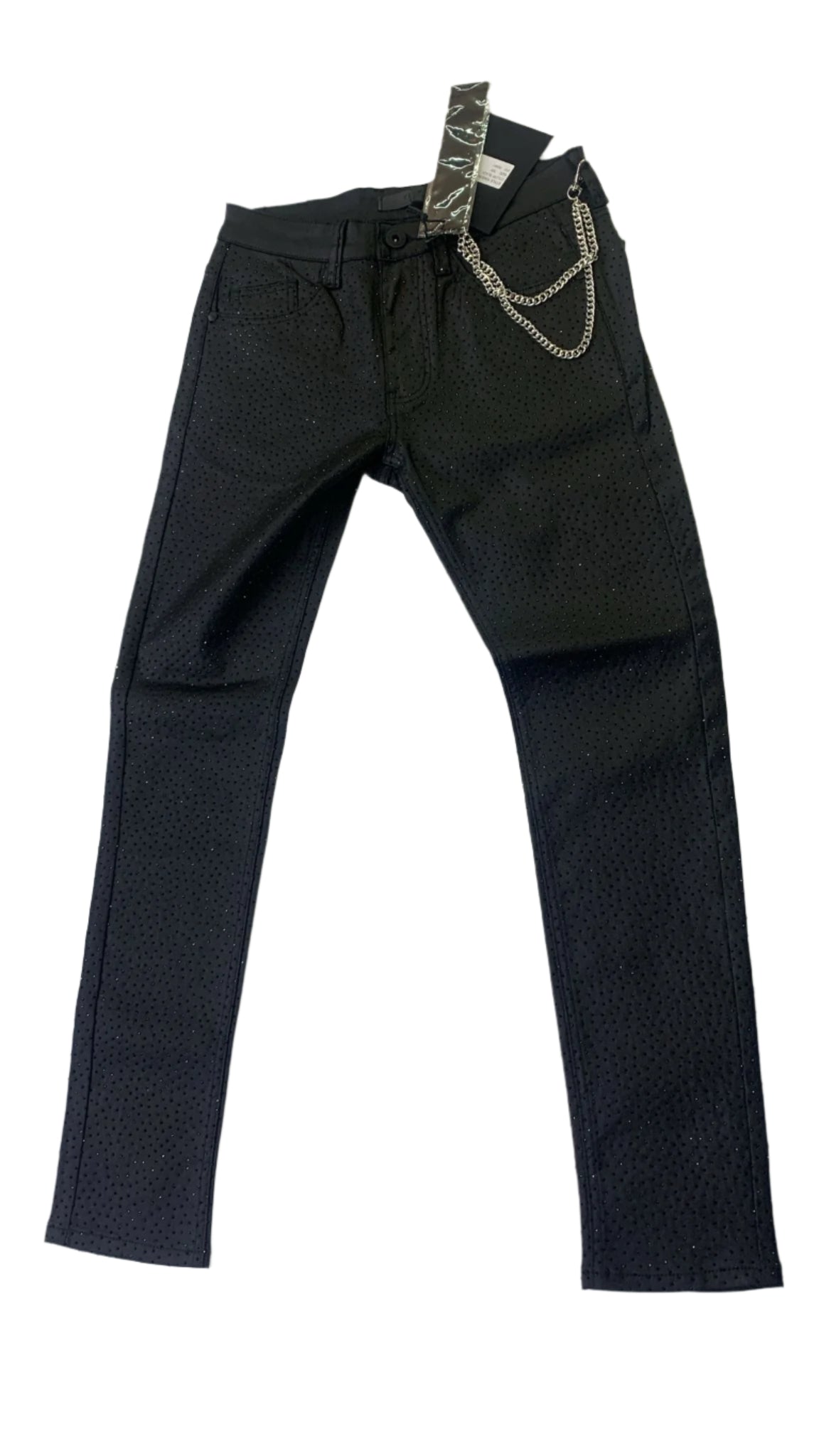 KDNK WAXED RHINESTONE PANTS KNB3448 BLACK