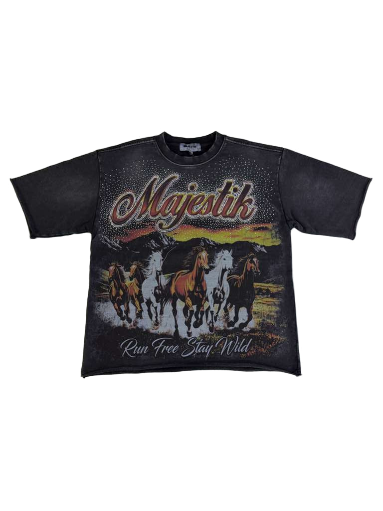 MAJESTIK MEN’S GARMENT DYED PRINT TEE FT2575 BLACK