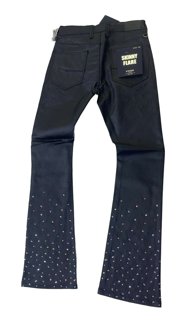 KDNK RHINESTONE WAX PANTS KNB3463 BLACK