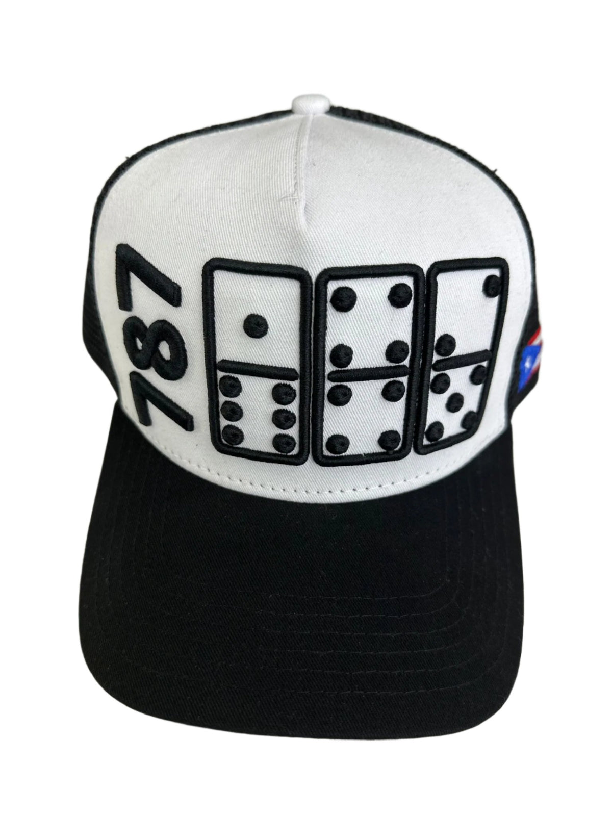 787 PR AREA CODE DOMINOES TRUCKER HAT 100025 WHITE/BLACK